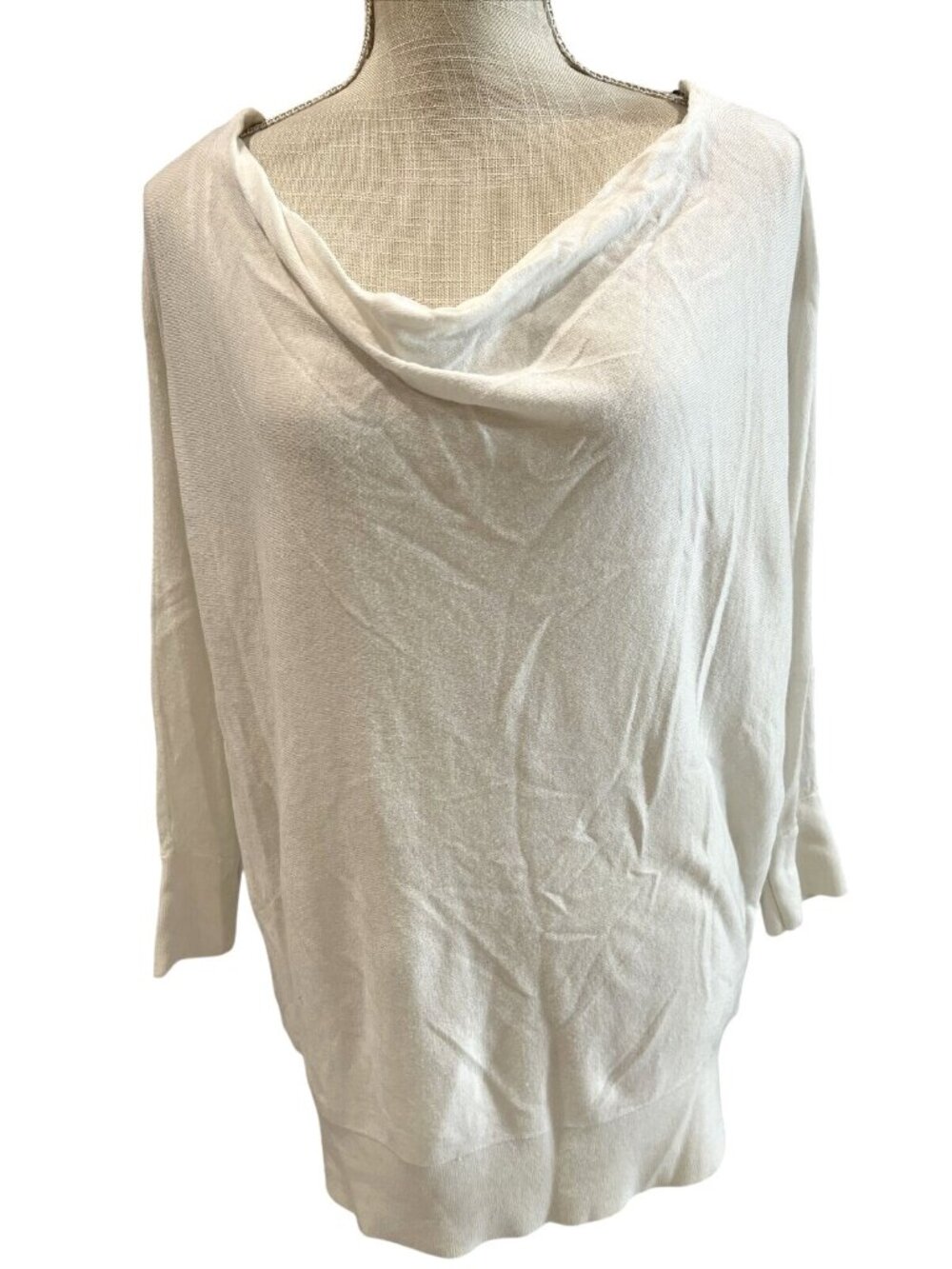 Michael Kors White Cowl Neck Sweater With Gold Zipper Accents Size M